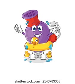 hair dryer with duck buoy cartoon. cartoon mascot vector