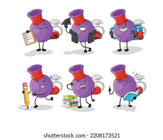 hair dryer education set character. cartoon mascot vector