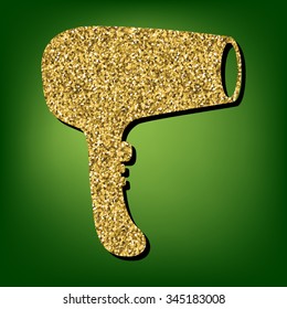 Hair Dryer. Hairdresser Symbol illustration. Golden icon