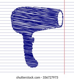 Hair Dryer. Hairdresser Symbol - Vector with pen and school paper effect 