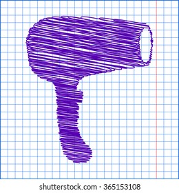Hair Dryer. Hairdresser Symbol - Vector with pen and school paper effect 