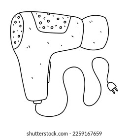 Hair dryer in hand drawn doodle style. Vector illustration isolated on white background.