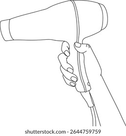 Secador de cabelo na ilustração vetor da arte da linha da mão