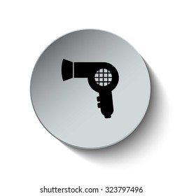 Hair dryer icon. Hair Blow dryer icon. Rounded button. Vector Illustration. EPS10
