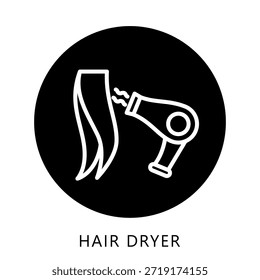 Botão Ícone Do Secador De Cabelo, Mini Ilustração Relacionam-Se Ao Cuidado Pessoal. Use Para O Desenvolvimento Moderno De Conceitos, Ui, Ux Web E Aplicativos.