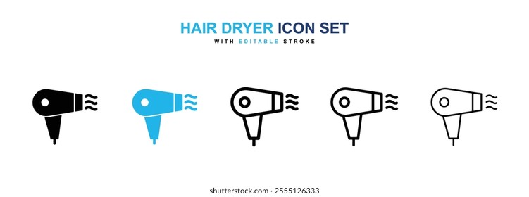 Hair dryer icon collection in black and blue colors