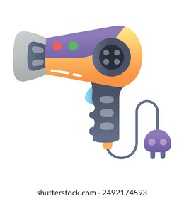 Un icono de secador de pelo diseñado en estilo plano 