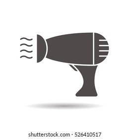 Hair dryer icon. Drop shadow silhouette symbol. Blowdryer. Negative space. Vector isolated illustration