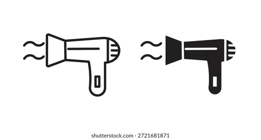 Ícone de secador de cabelo plano e pacote de vetor de traçado fino. Conjunto de ícones editáveis