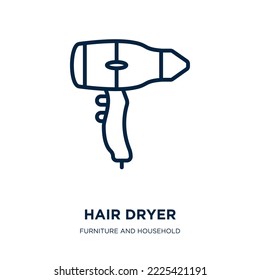 hair dryer icon from furniture and household collection. Thin linear hair dryer, dryer, beauty outline icon isolated on white background. Line vector hair dryer sign, symbol for web and mobile