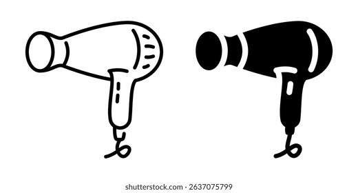Hair dryer icon. Line and silhouette style.