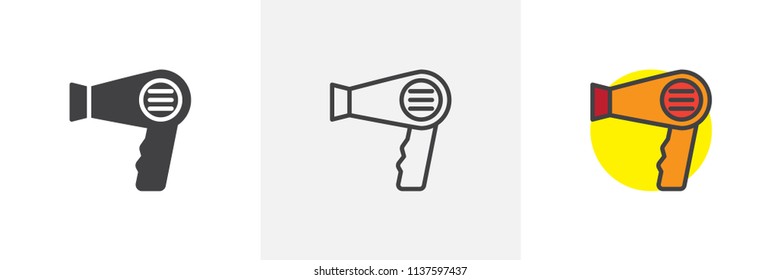 Hair dryer icon. Line, solid and filled outline colorful version, outline and filled vector sign. Blow dryer Symbol, logo illustration. Different style icons set. Pixel perfect vector graphics