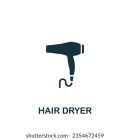 Hair dryer icon. Monochrome simple sign from beauty and personal care collection. Hair dryer icon for logo, templates, web design and infographics.