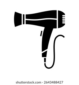 Ícone de secador de cabelo para salão ou desenhos de beleza. Silhueta preta do dispositivo de secador de cabelo elétrico. Ilustração vetorial