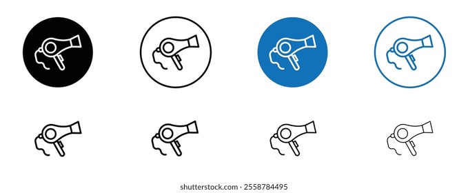 Hair dryer icon set in black and blue colors