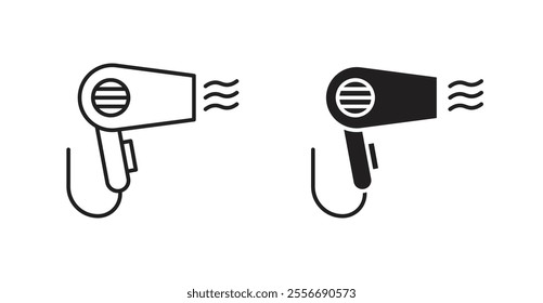 Hair dryer icon set in Thin line black color.