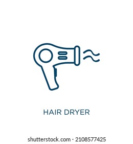 icono del secador de pelo. Icono de contorno lineal delgado del secador de pelo aislado en fondo blanco. Señal de secador de pelo vectorial de línea, símbolo para web y móvil