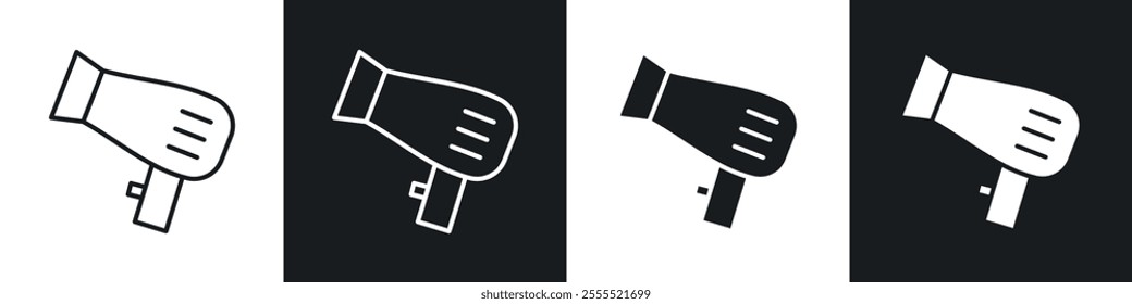 Hair dryer icon vector collection in black and white.