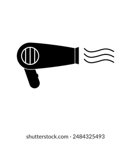Icono del secador de pelo. ilustración de estilo de moda de Vector negro plano para Web y App sobre fondo blanco... eps