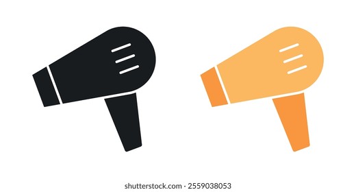 Hair dryer icons in black and colored version