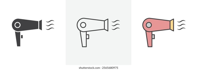 Hair dryer icons in black and colored versions