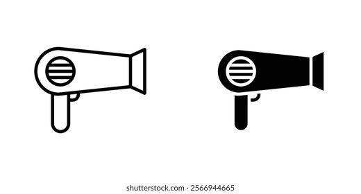 Hair dryer icons. black and white vector set.