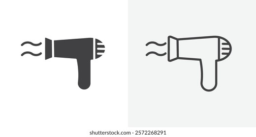 Hair dryer icons. flat and line style set