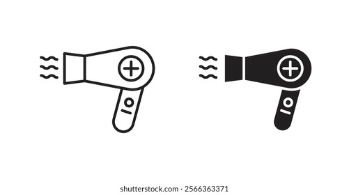 Hair dryer icons in line stroke and flat versions