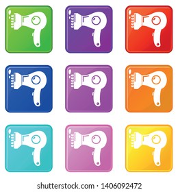 Hair dryer icons set 9 color collection isolated on white for any design