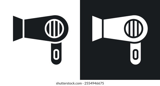 Hair dryer icons in solid black and white colors