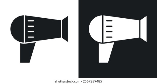 Hair dryer icons in solid black and white colors