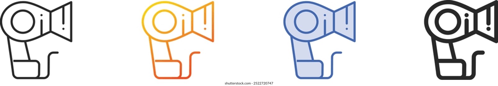 secador de cabelo icon.Thin Linear, Gradiente, Blue Stroke e bold Style Design Isolado no fundo branco