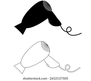 Ilustração de secador de cabelo: uma visão monocromática de uma ilustração que mostra um secador de cabelo, perfeito para projetos relacionados com o aliciamento e o estilo.