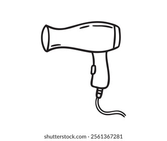 Hair dryer isolated doodle hand drawn icon. Outline drawing hair dryer line clipart symbol. Vector illustration