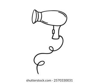 Hair dryer isolated doodle hand drawn icon. Outline drawing hair dryer line clipart symbol. Vector illustration