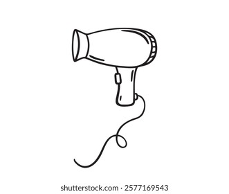 Hair dryer isolated doodle hand drawn icon. Outline drawing hair dryer line clipart symbol. Vector illustration