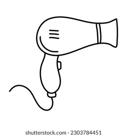 Hair dryer isolated on white background. Hair care tools. Vector hand-drawn illustration in doodle style.