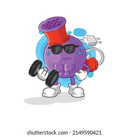 hair dryer lifting dumbbell vector. cartoon character