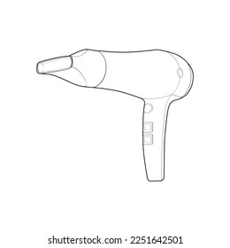 hair dryer line art vector hand drawing, isolated, vector for coloring book.
