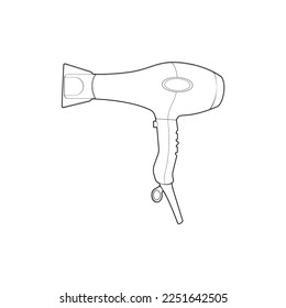 hair dryer line art vector hand drawing, isolated, vector for coloring book.
