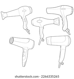 hair dryer line art vector hand drawing, isolated, vector for coloring book.
