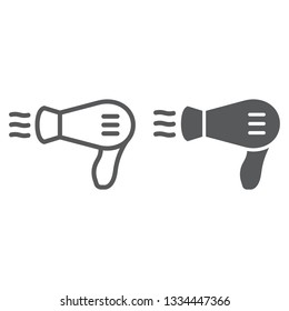 Hair dryer line and glyph icon, barber and hairstyle, blow dryer sign, vector graphics, a linear pattern on a white background, eps 10.