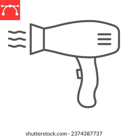 Hair dryer line icon, appliance and blow dryer, hairdryer vector icon, vector graphics, editable stroke outline sign, eps 10.