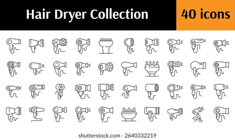 Hair Dryer Line Icon Bundle. Minimalistic Linear Pictogram for Web and Graphic Design, Apps, Banners, Social Network and Cards