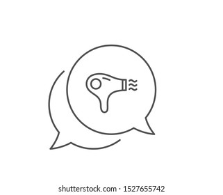 Hair dryer line icon. Chat bubble design. Hairdryer sign. Hotel service symbol. Outline concept. Thin line hair dryer icon. Vector
