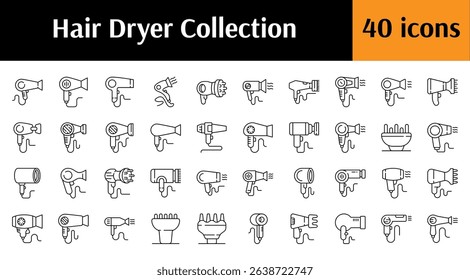 Hair Dryer Line Icon Collection. Minimalistic Linear Pictogram for Web and Graphic Design, Apps, Banners, Social Network and Cards
