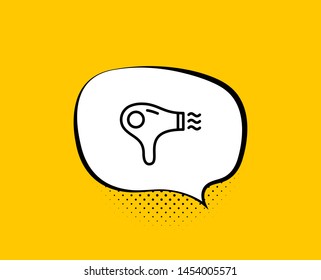 Hair dryer line icon. Comic speech bubble. Hairdryer sign. Hotel service symbol. Yellow background with chat bubble. Hair dryer icon. Colorful banner. Vector