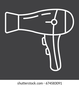 Hair dryer line icon, household and appliance, vector graphics, a linear pattern on a black background, eps 10.