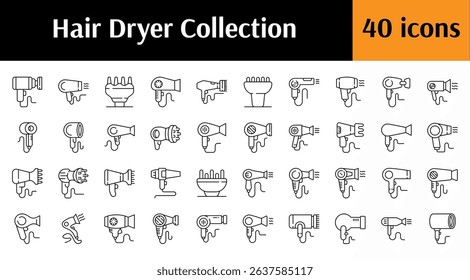 Hair Dryer Line Icon Set. Minimalistic Linear Pictogram for Web and Graphic Design, Apps, Banners, Social Network and Cards
