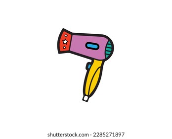 Imagen vectorial del logotipo del secador de pelo. Imagen vectorial de dibujos animados para secador de pelo femenino. mano con dados